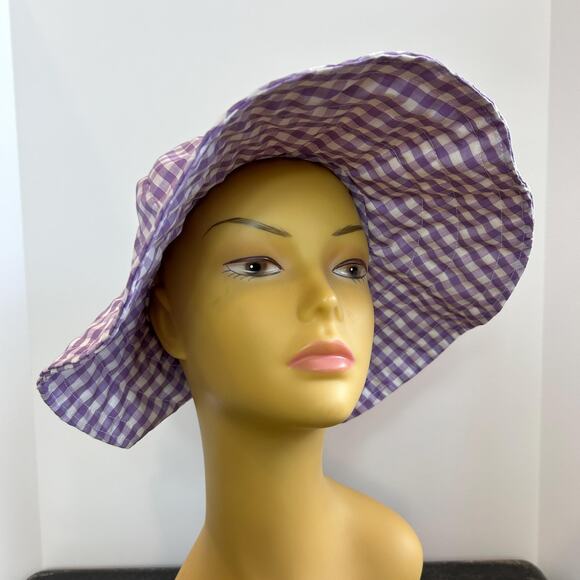 Vintage 60s Lilac Gingham Cottage Prairie Floppy Sun Hat - Picture 3 of 6